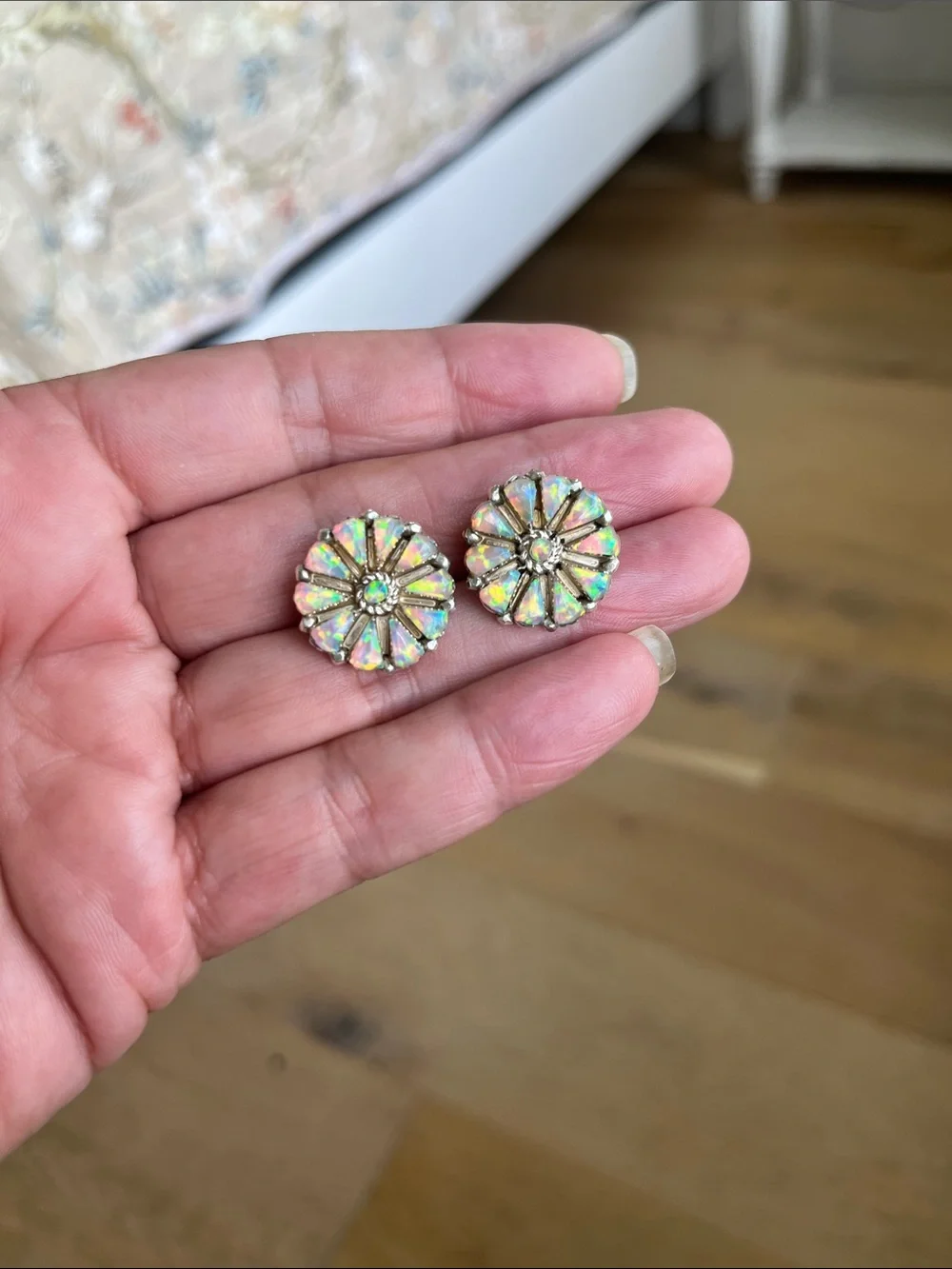 Navajo Opal Cluster Earrings - Picture 3 of 9
